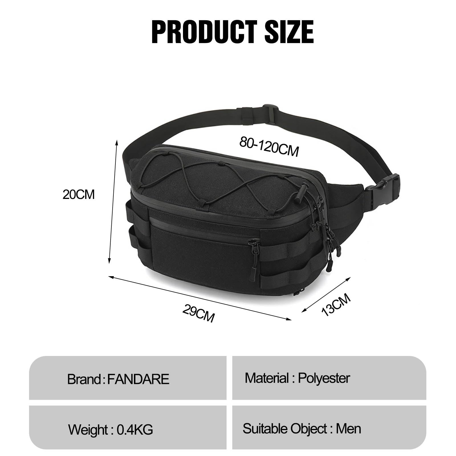 FANDARE Ultraléger Sac Poitrine Homme Sacs Bananes de randonnée Sacoche Sac à Bandoulière Sacs Banane Running Sac Banane pour Homme Sacs à Dos porté Travers Sac d'Epaule Moto Sling Bag Noir