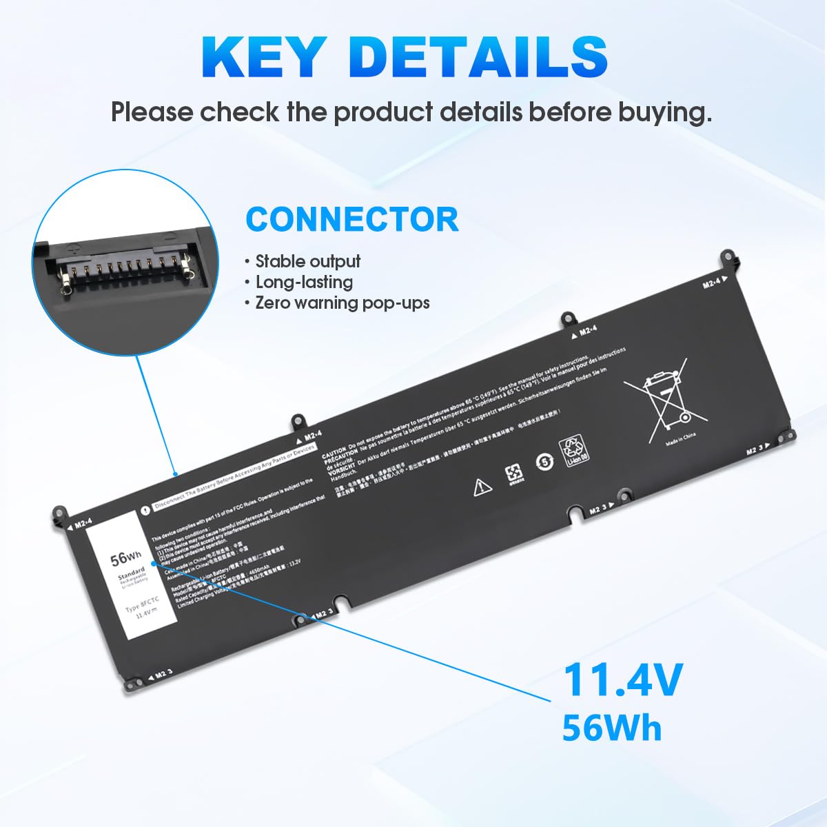 56Wh 8FCTC Laptop-Batteria per Dell XPS 15 9500 9510 Precision 5550 5560 Inspiron 7510 Alienware R5 M15 R6 R7 M17 R3 R4 Dell G15 5510 5511 5520 7500 G15 5515 Ryzen Edition Series 08FCTC 070N2F