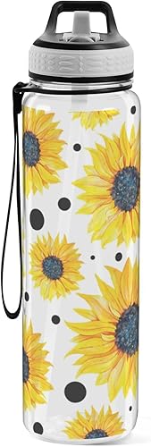 Miniatura 2 de Flradish Yellow Sunflowers Pattern Tritan Sport Water Bottle with Straw Lid Clear Plastic Leakproof Water Bottles BPA Free Wide Mouth Water Bottle -