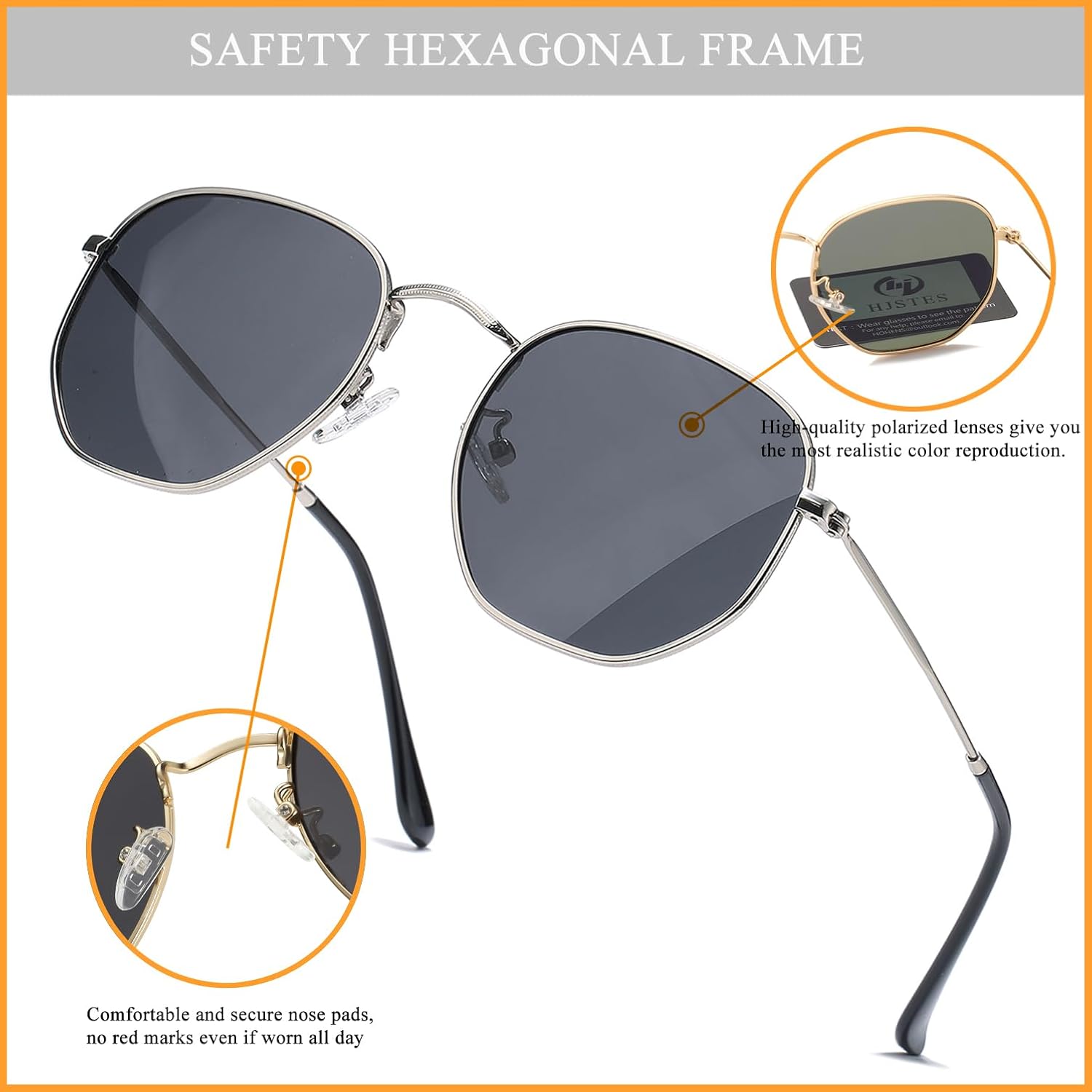 HJSTES Small Polarized Sunglasses Women Men Trendy Hexagonal Metal Frame Mirrored Lens UV Protection - Image 5