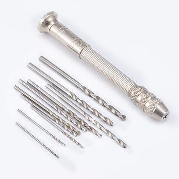 KATUR Hand Drill Bits Set Silver Hand Drill with 10 Pcs Precision Pin Vise Micro Twist Drill Bits for Drilling Tool DIY Model Making