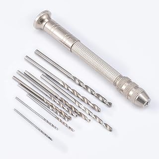 KATUR Hand Drill Bits Set Silver Hand Drill with 10 Pcs Precision Pin Vise Micro Twist Drill Bits for Drilling Tool DIY Model Making
