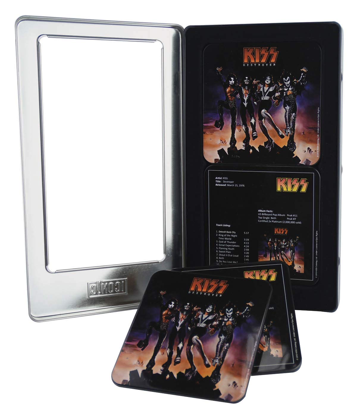 Dessous de verre Kiss Destroyer idée cadeau boîte métal pour fan de musique