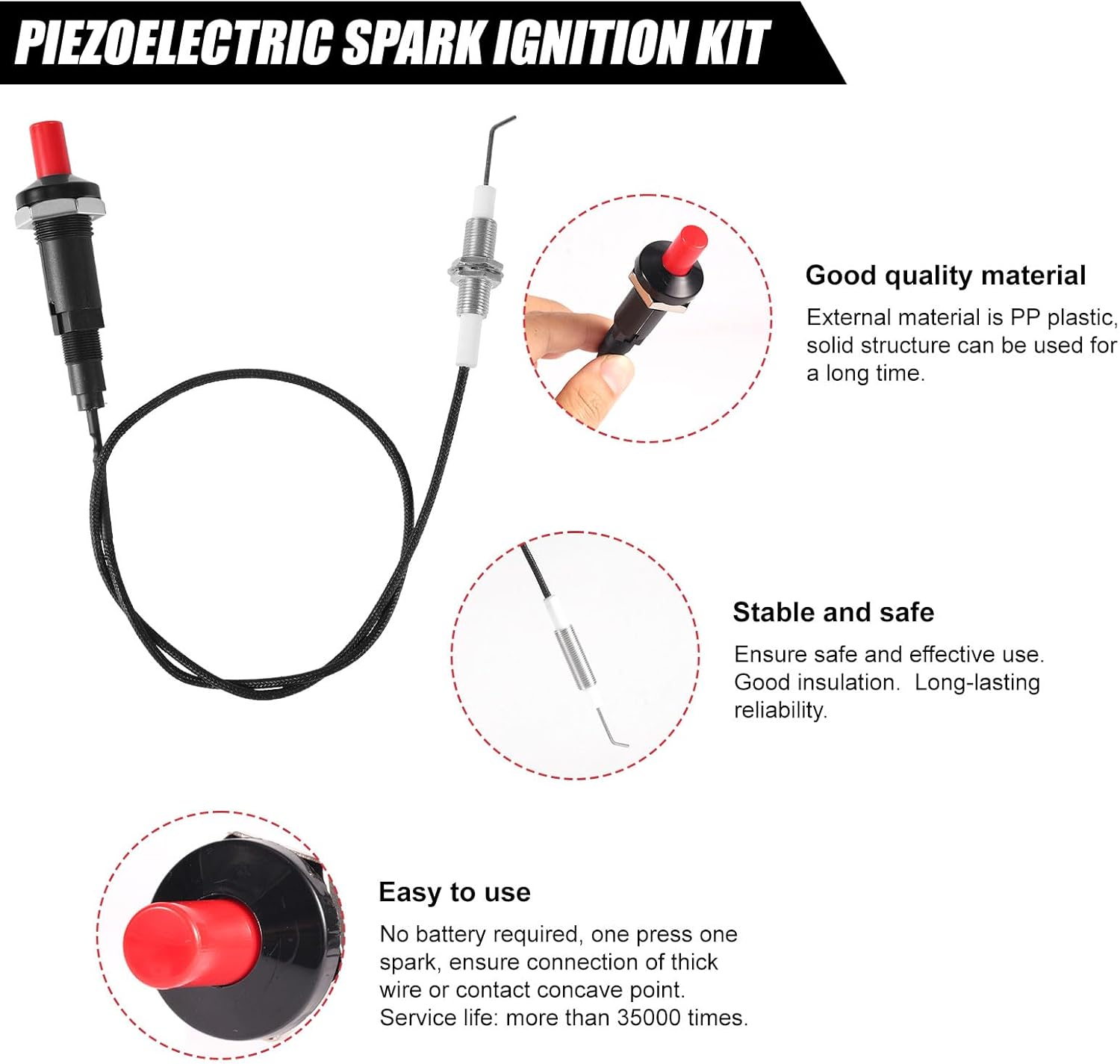 Piezo Igniter with Spark Ignition, Metal Propane Push Button Threaded Electrode Grill Igniter for Gas Fireplace Oven Heater Kitchen Outdoor Practical Accessories