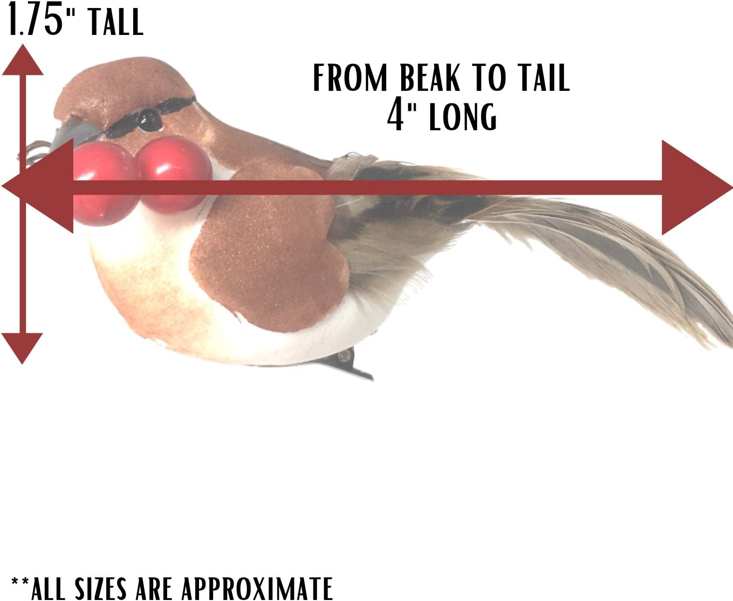 BANBERRY DESIGNS Feathered Song Bird Clip-On Ornaments - Set of 16 Assorted Styles of Birds with Metal Clips - Cardinals, Orioles, Finches and Chickadees Carrying Red Berries - Approx. 4 Inches