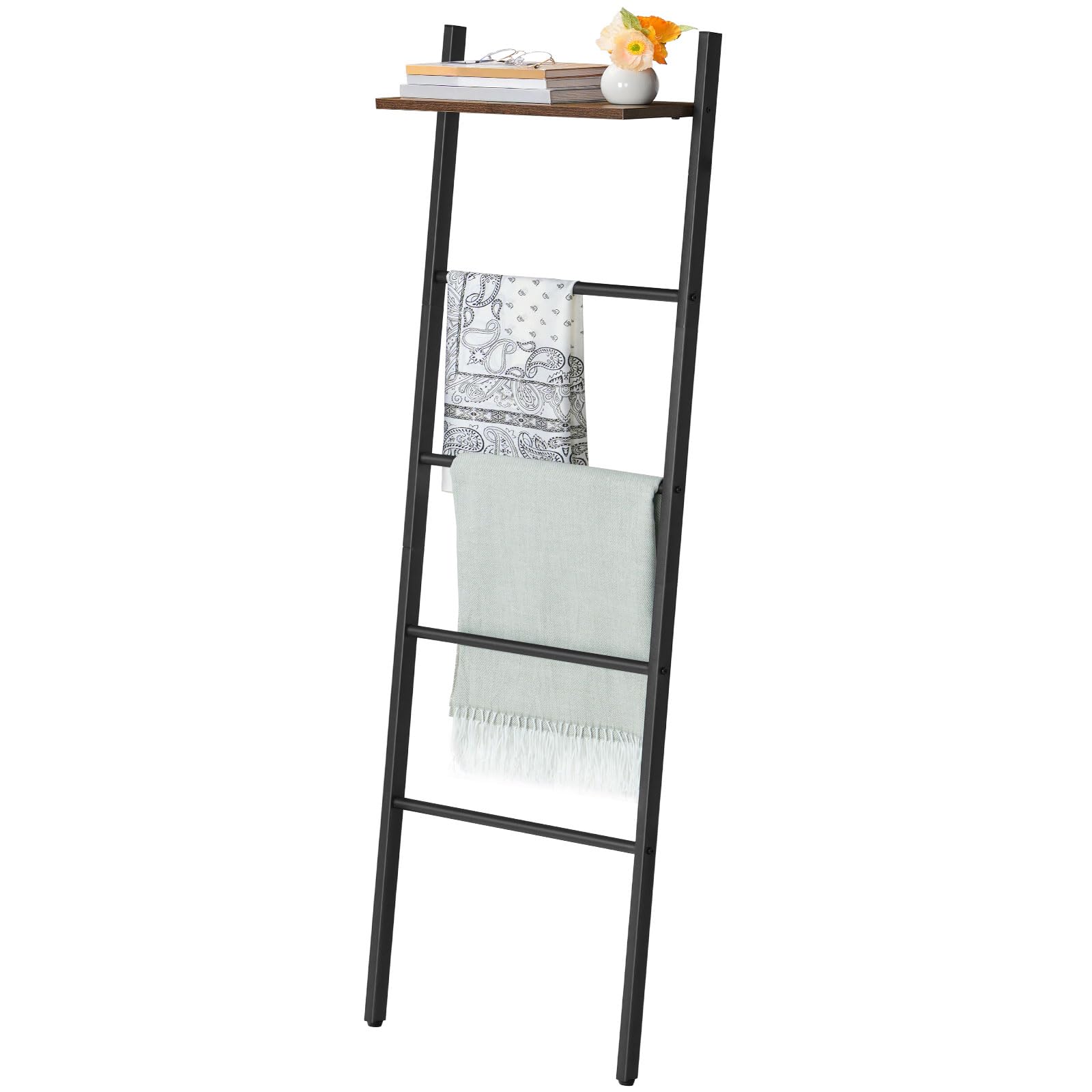 HOOBRO Porte-Serviettes, Étagère Échelle, 41 x 20 x 156 cm, Petits Espaces, Stable, praktisch, pour couvertures, vêtement, journaux, Marron Rustique et Noir EBF73CJ01G1