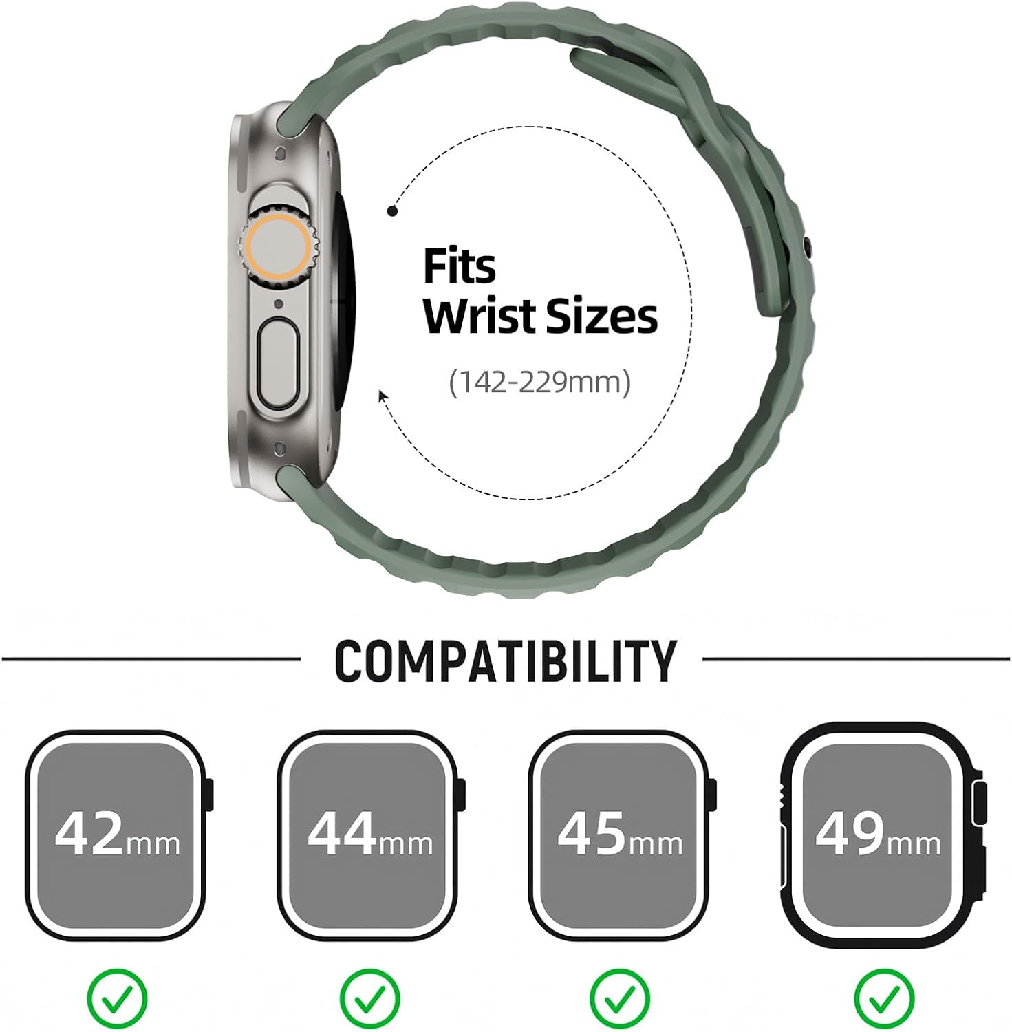 Soft Silicone Waterproof Strap Compatible with Apple Watch Ultra Band 49mm 46mm 45mm 44mm 42mm 41mm 40mm 38mm,Men Women Sport Bands for iWatch Series 10 9 8 7 6 5 4 3 2 1 SE Ultra - Image 3