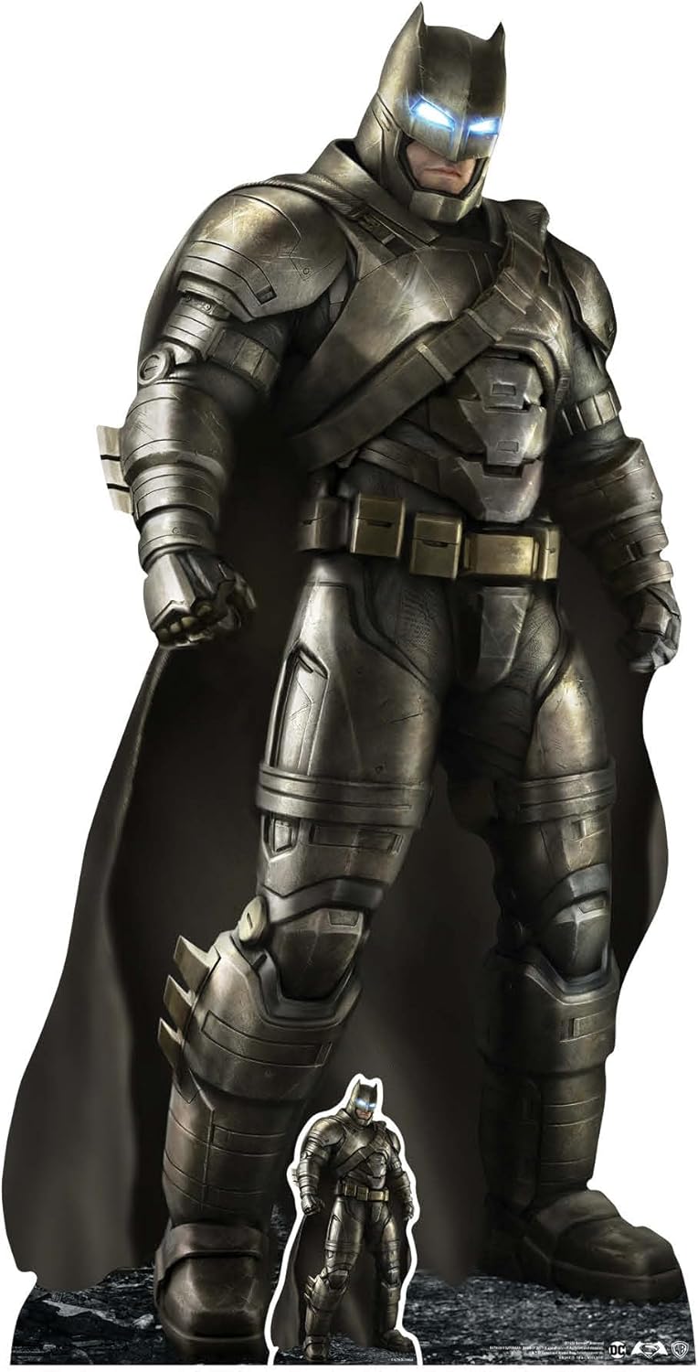 Star Cutouts SC1292 Official Warner Brothers Lifesize Cardboard Armoured Batsuit Ben Affleck Superhero Party and Collector's Item 193cm Tall with Free Mini Table top Cutout, Multicolour