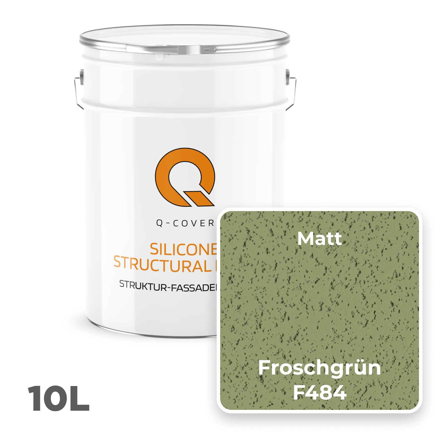 Strukturell-Fassadenfarbe Froschgrün F484 10L – Silikonharz Fassadenfarbe, hydrophob, UV- & witterungsbeständig, für Außen