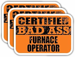(x3) Certified Bad Ass Furnace Operator Magnets | Cool Funny Occupation Job Career Gift Idea | Magnet Decal for Fridges, Toolboxes, Lockers, Helmets, Hard Hats