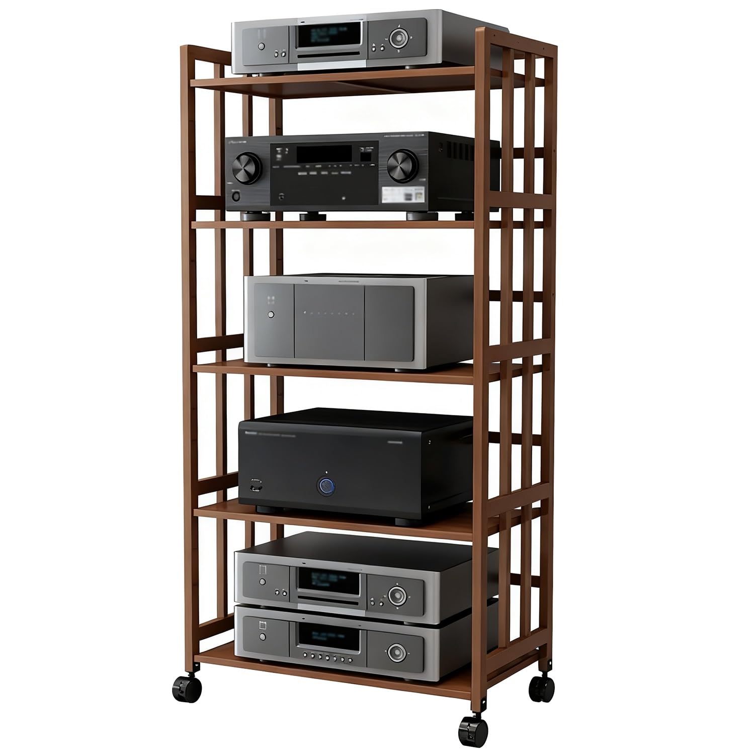 Stojak na sprzęt audio-wideo z 2/3/4/5 poziomami, szafka stereo z kółkami i regulowanymi półkami, bambusowy stojak na sprzęt HiFi do salonów, kin domowych, sypialni (szer., 2 poziomy – dł. 60*sze