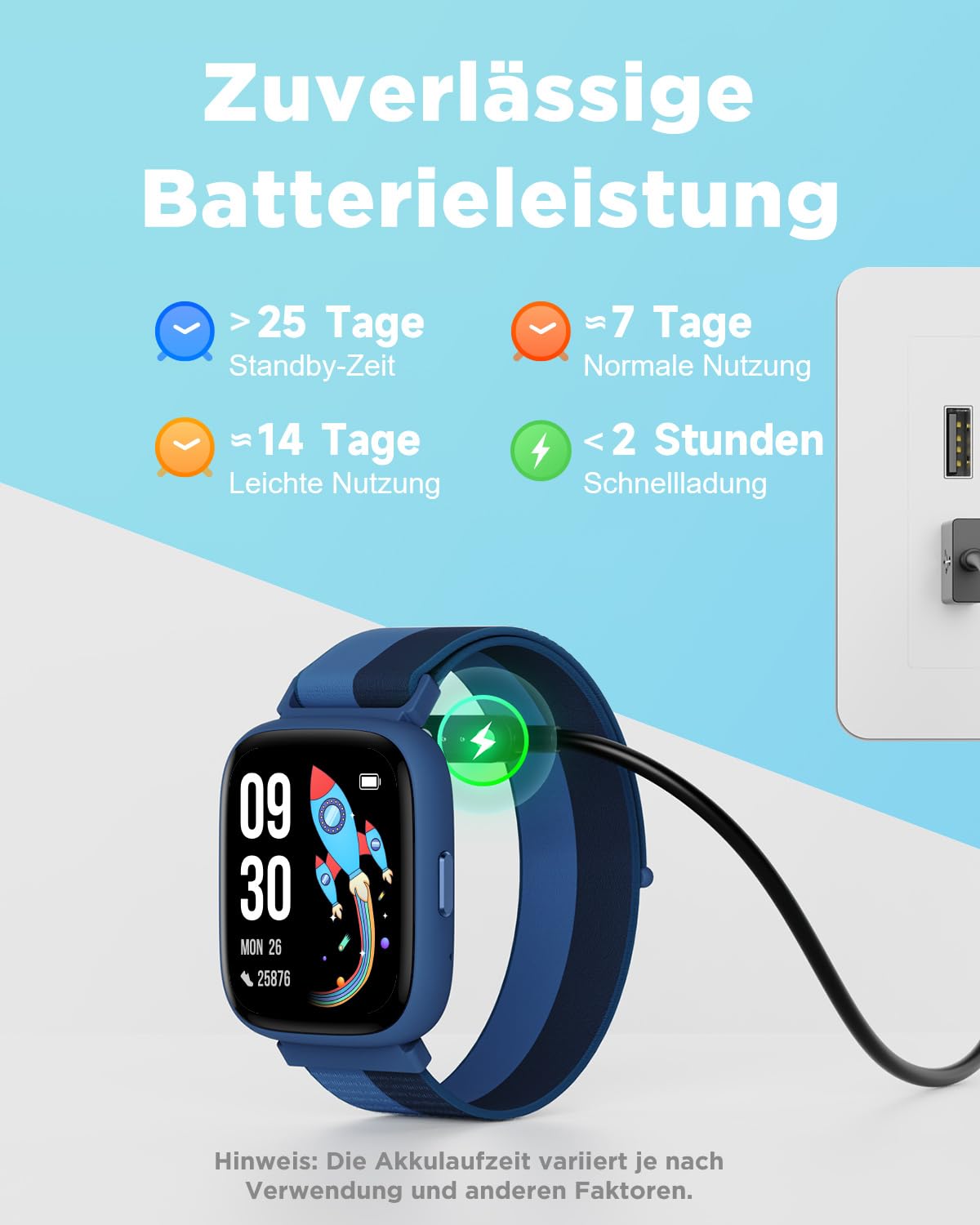 BIGGERFIVE Smartwatch Kinder 1,8" Fitness Uhr Schrittzähler 24/7 Puls IP68 Wasserdicht Schlafmonitor Wecker 5 Puzzlespiele Fitness Tracker Mädchen Jungen Teens 5-16 Nylon