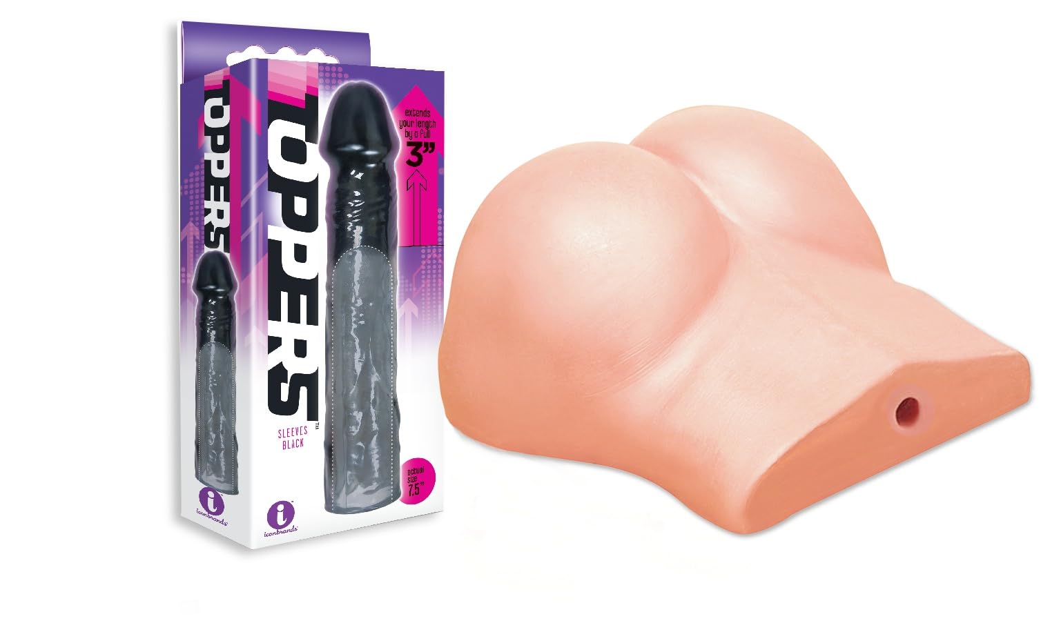 Amazon.com: Sex Toy Couples kit of Toppers - Black, Extender Sleeve and  Icon Brands Bottom Buddy Doggy Style Ass & Ball Masturbator : Health &  Household