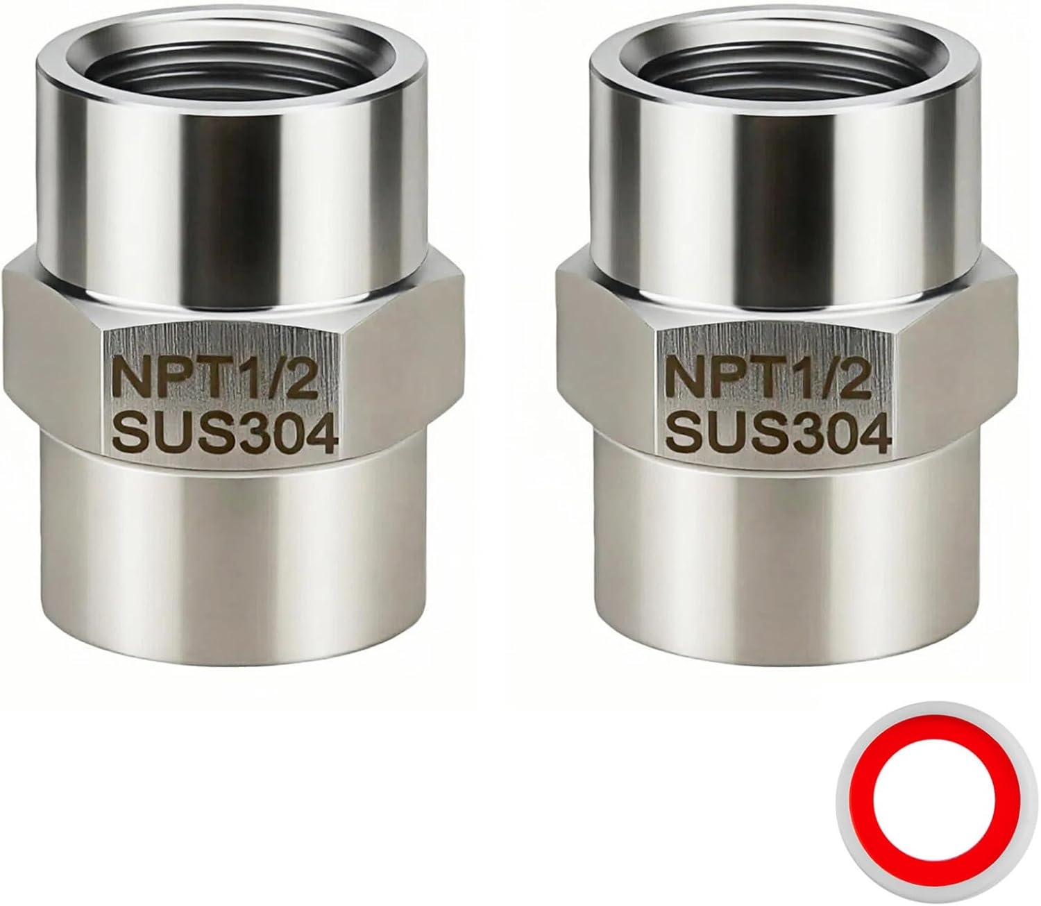 304 Stainless Steel Pipe Fitting, 1/2" NPT Female × 1/2" NPT Female Shower Head Coupling Adapter, Heavy Duty Rust-Proof Connector for Plumbing, Air Compressor, Water, and Gas Lines (1/2 NPT)