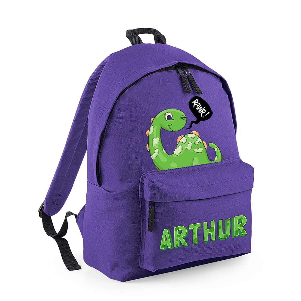 Getagift Personalised with ANY NAME Dinosaur Rawr Fashion Backpack, Toddler Backpack for Nursery/Preschool/Travel/Kindergarten, Bookbags for Kids/Teen Fashion Daypack Rucksack Shoulder Bag. (Purple)