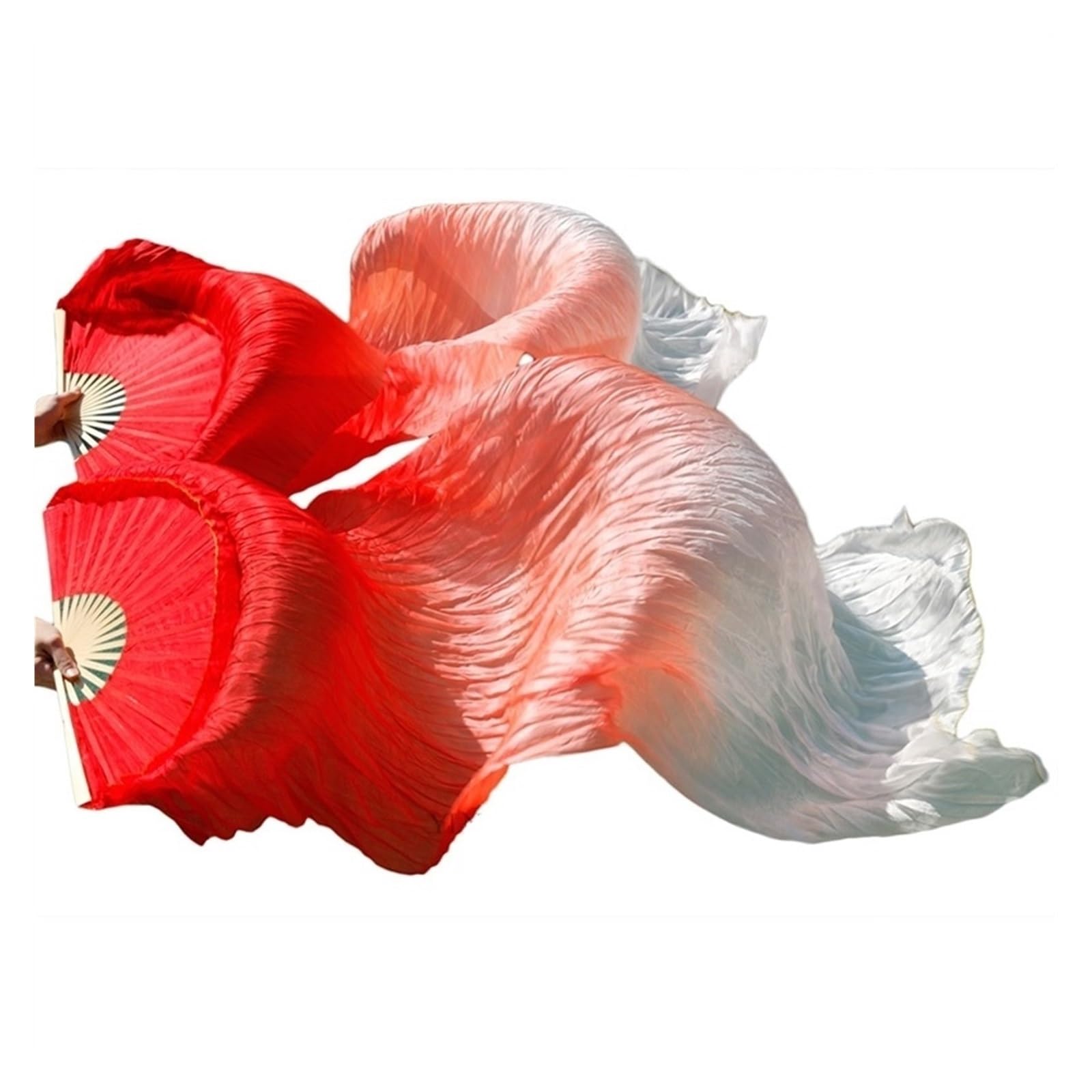 Abanico De Baile De Plumas Niño mujer vientre baile ventilador 1 par gradiente color bailarín práctica larga imitación seda fans(19,1 pair-210x90cm)