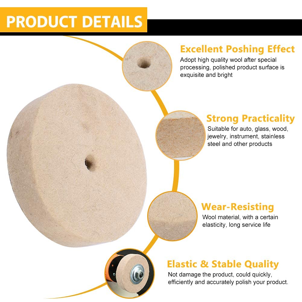 4 disques de polissage ronds en feutre doux - Beige - 100 x 25 mm