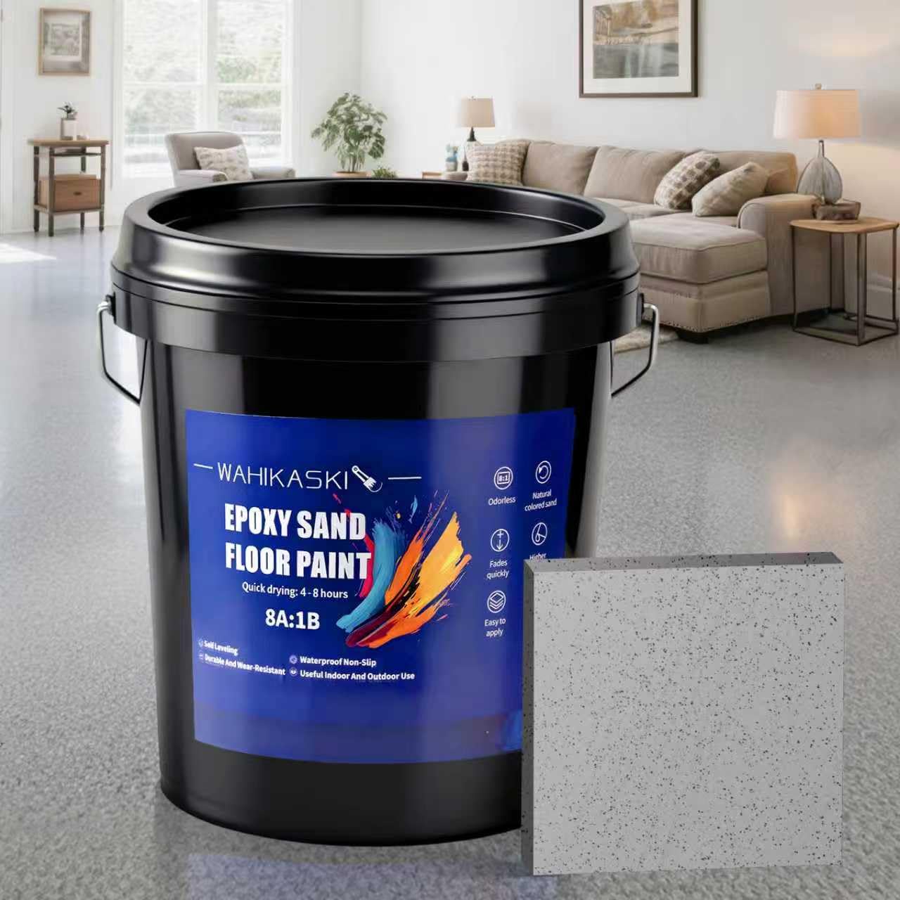 Photo 1 of Epoxy Colored Sand Floor Paint, Epoxy Floor Paint For Concrete, Self Leveling High Gloss Marble Effect Coating, For Garage, Wood Floors, Waterproof, Non-Slip, Indoor And Outdoor (Gray, 100 sq. Ft)