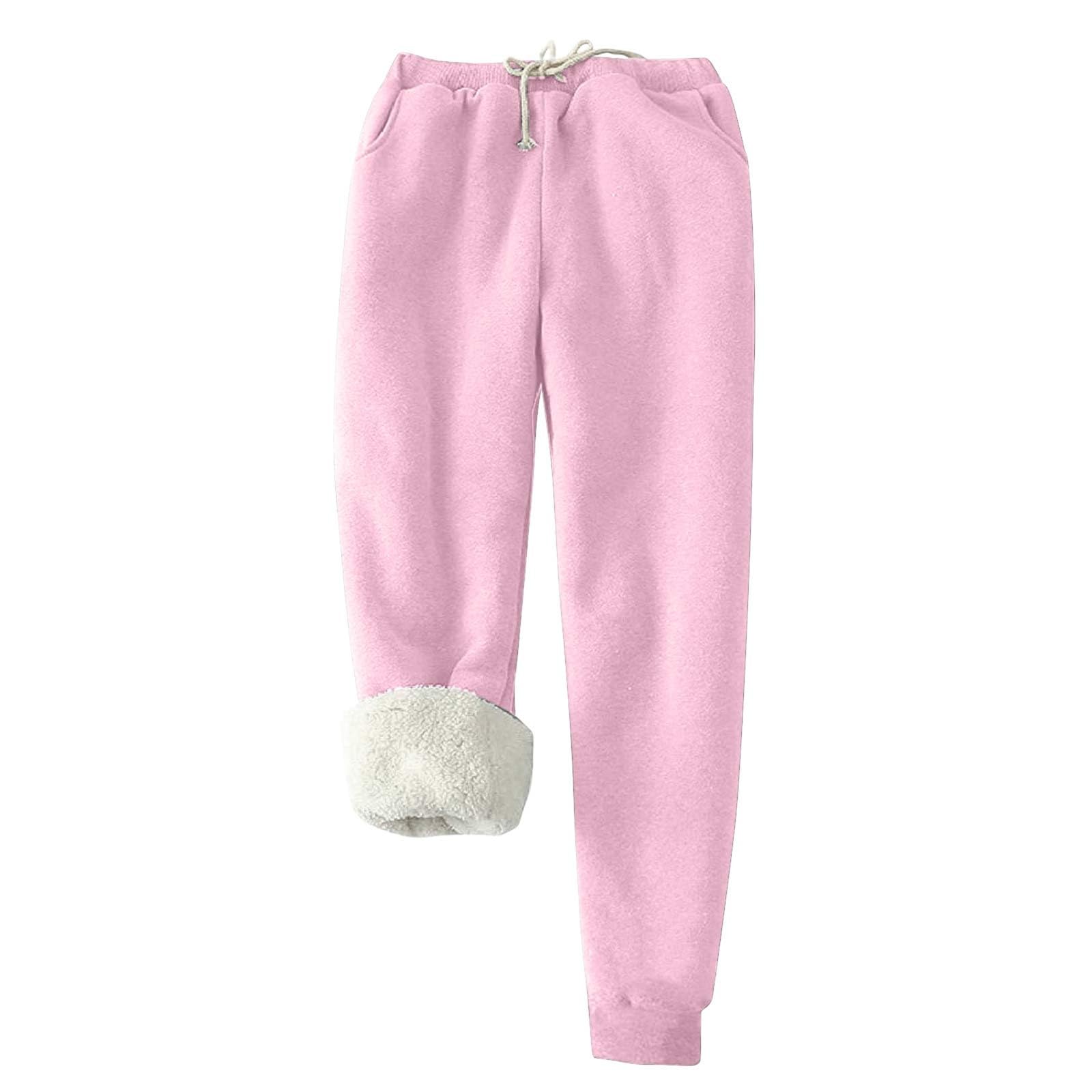 XUNRYAN Women Sherpa Lined Sweatpants Drawstring Elastic High Waisted Trousers Winter Warm Fleece Athletic Joggers w Pockets