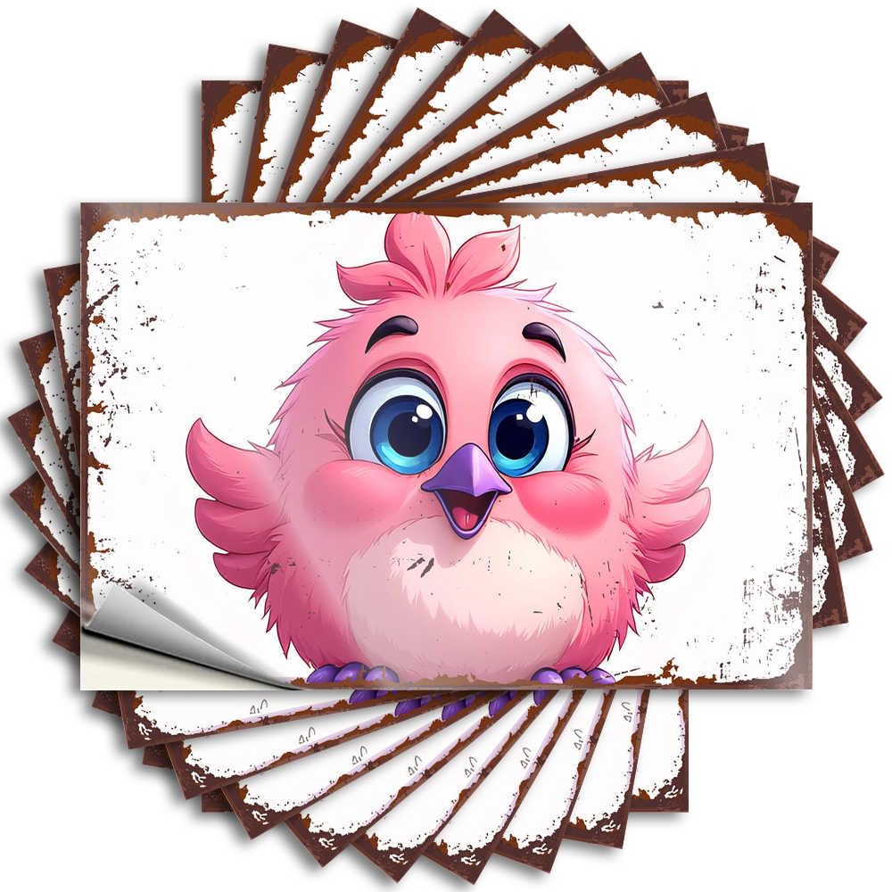 Decals Case Half Adorable Pink Bird with Big Blue Eyes for Billiards - Lake House Decorations Easy Peel Removable(6X9CM)