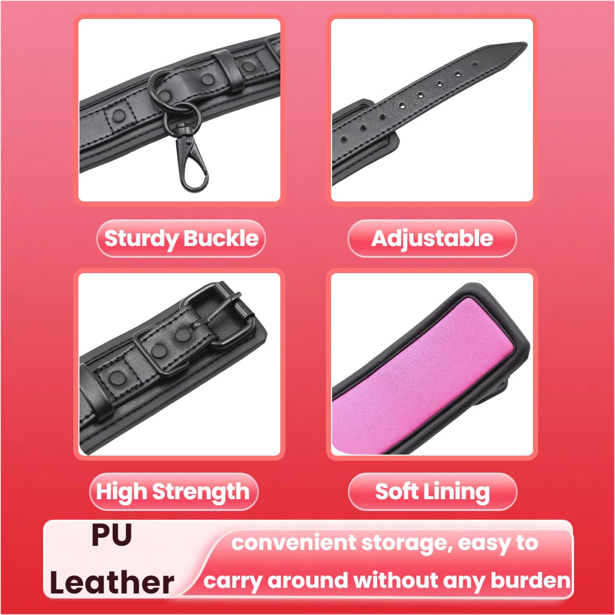 Bondage Handcuffs BDSM Sex Restraints Toys PU Leather Cuffs Sex Toys Adjustable Adult Fetish Erotic Slave SM Game for Couples Women Men (): Pink