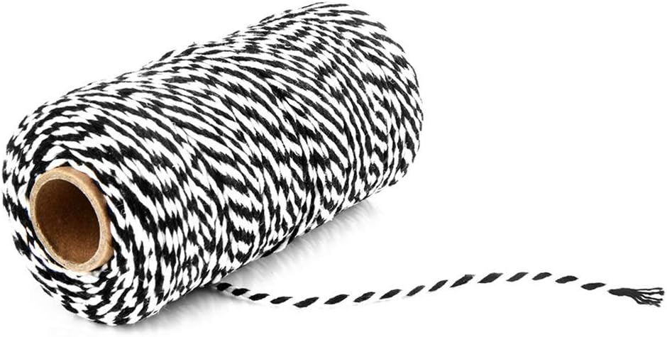 Ainstsk Cotton String, 100M Wrap Gift Bicolor Cotton Rope Ribbon Twine Rope Cord String (Black+White)