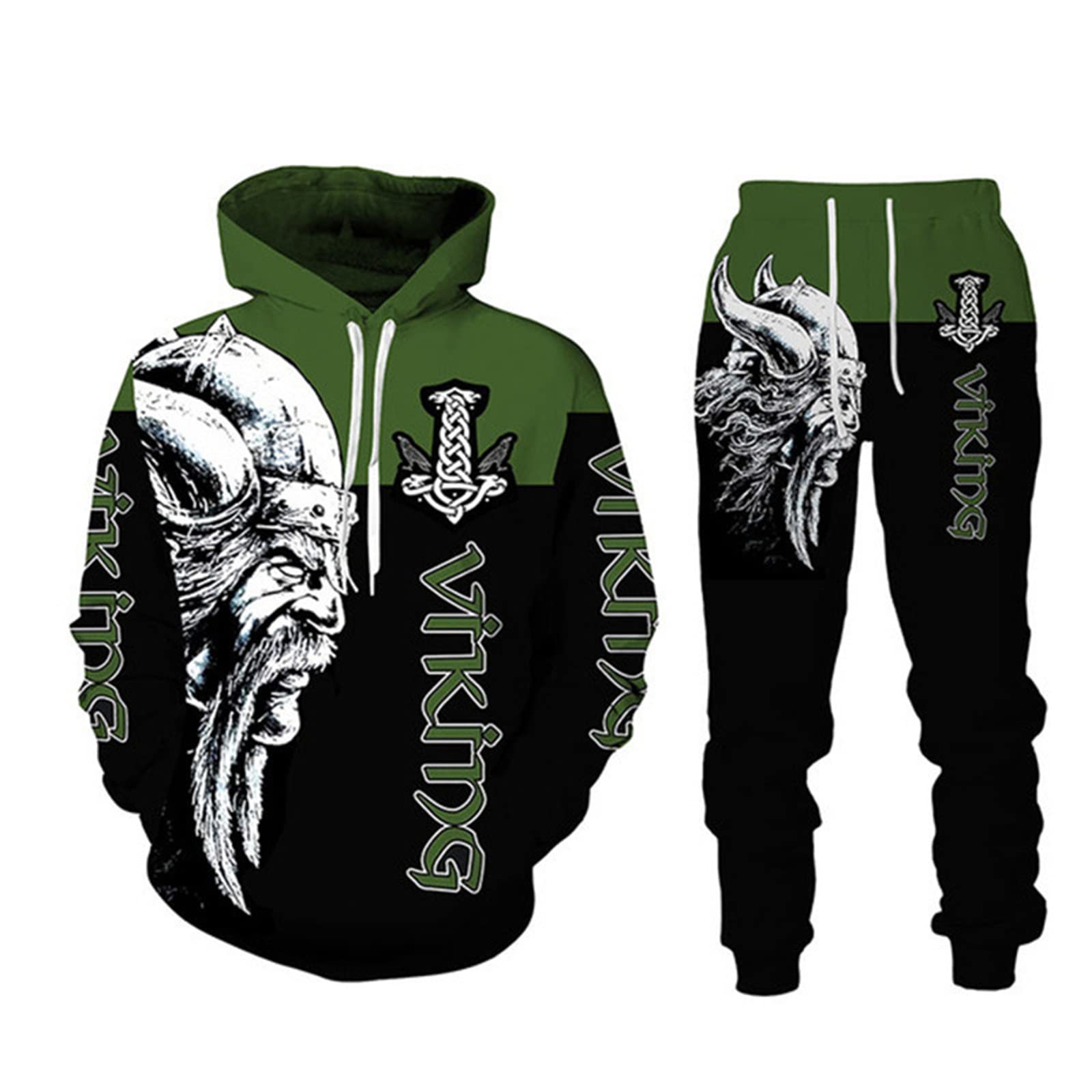 Keephen Men's # 1 Tracksuit Set Viking Warrior 3D Printed Hoodies And Sweatpants Two Piece Set Casual Streetwear Sweatshirt Set