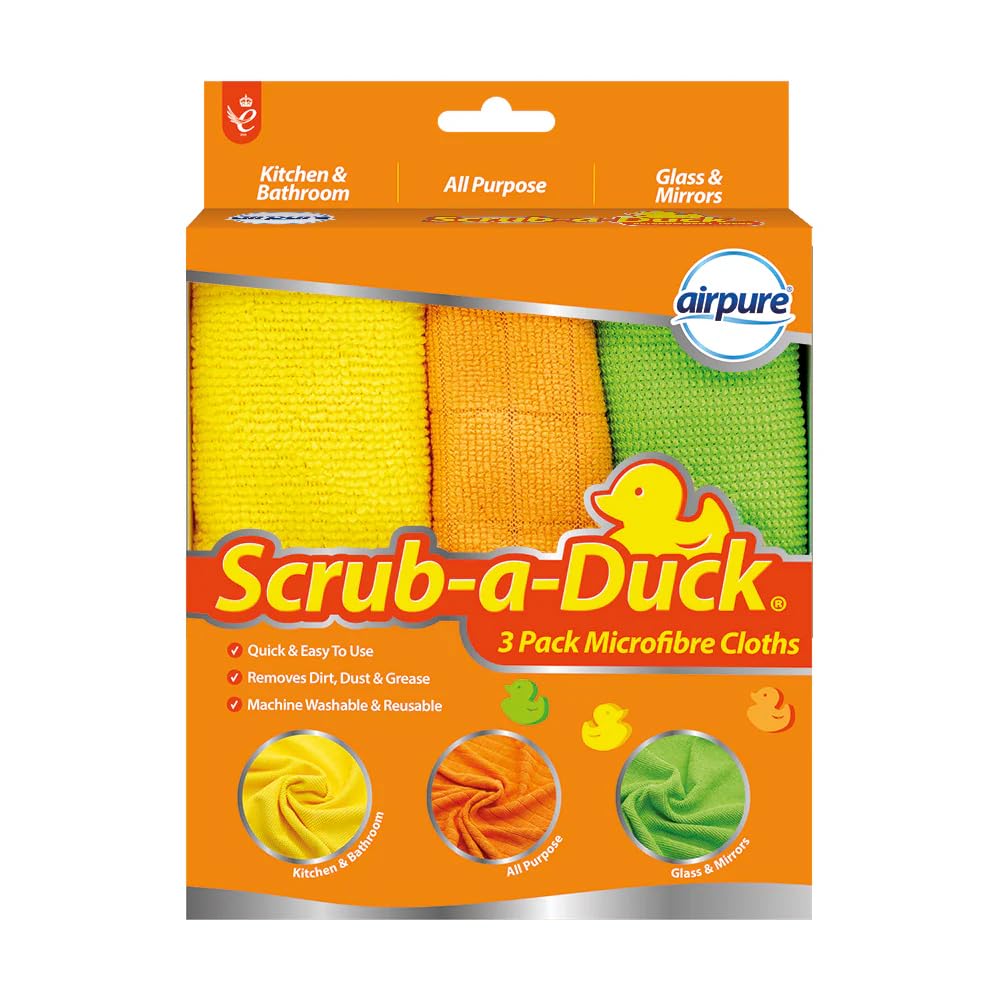 airpure Scrub-a-Duck® Microfibre Cloths (3 Pack) | Quick & Easy to Use | Removed Dirt, Dust & Grease |Machine Washable & Reusable