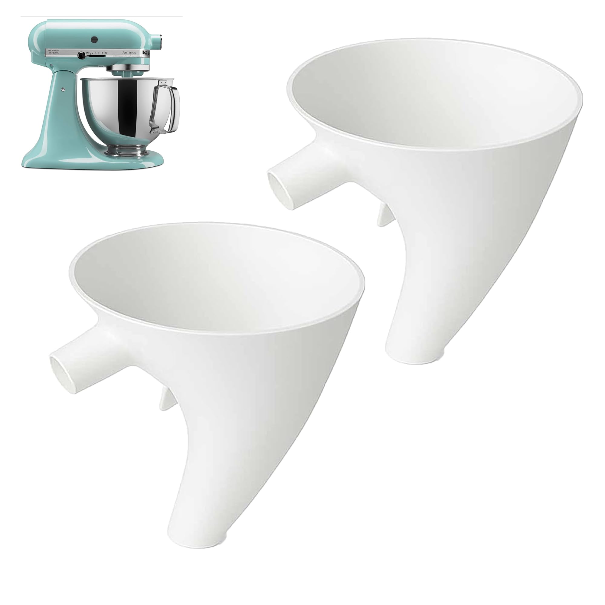 2PC Flour Funnel for Kitchen Aid Mixer, Mess Free Stand Mixers Flour Funnel Fits Artisan KSM150 4.5–5 Qt Tilt-Head, Dishwasher-Safe, Guided Pouring Kitchenaid Accessories