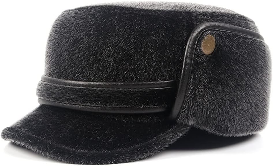 Winter Russian Bomber Hats Warm Dad Hat Earflaps Baseball Cap Dad Hat Black Flat Cap (D XLarge)