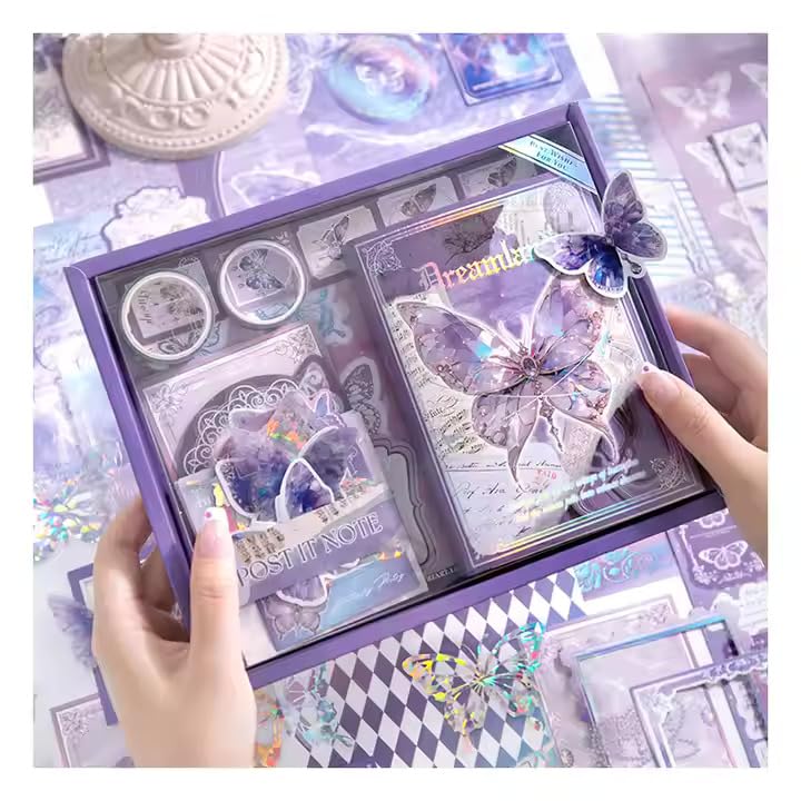 Image of VOTDOT Paper Junk Journal & Scrapbook Kit, Scrapbooking Supplies Kit with Creative Decor Journaling Supplies, Stationery, Stickers, A6 Grid Notebook with Graph Ruled Page Gift for Girl (Harry Potter Butterfly Purple)