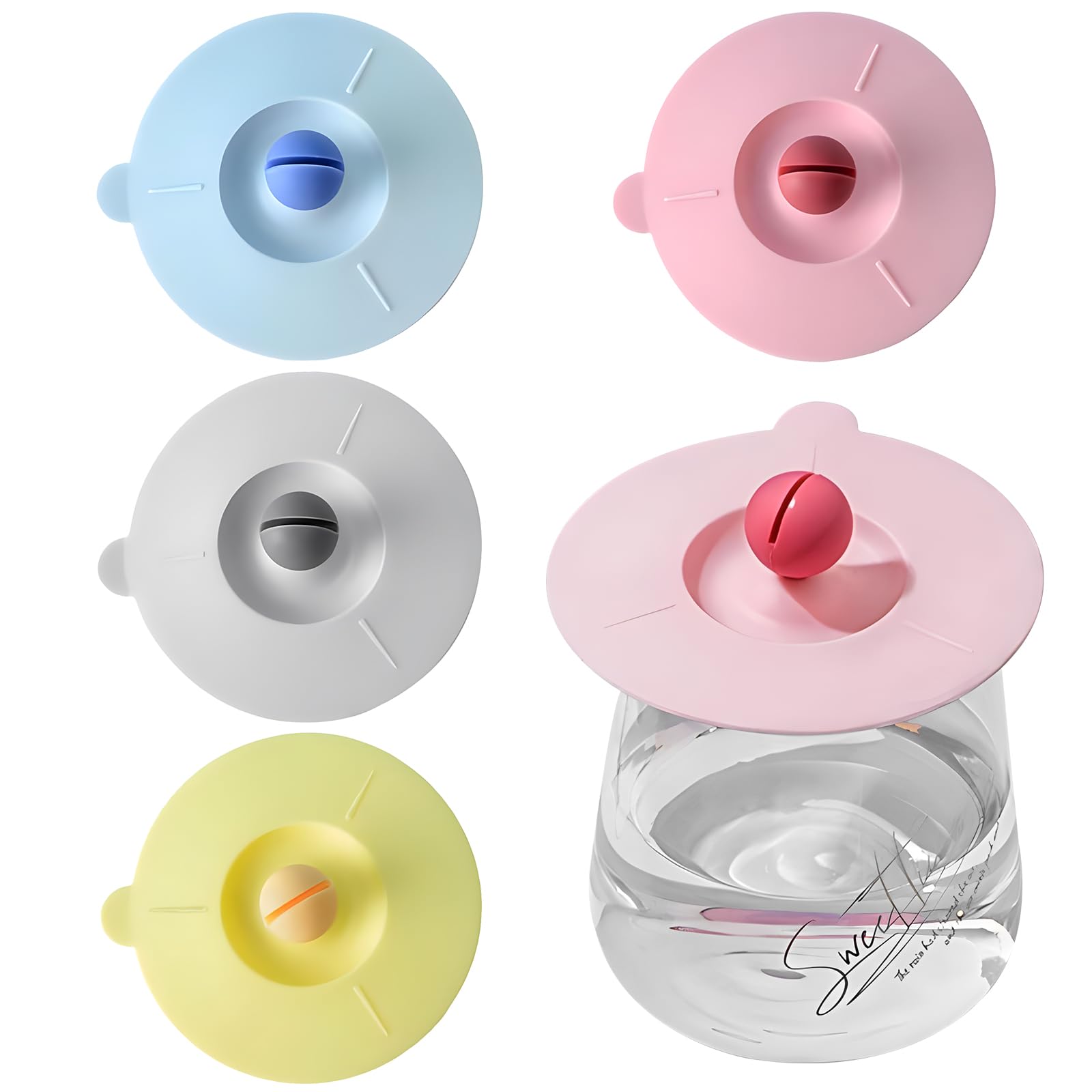 nalaina Silicone Cup Lid,4Pcs Anti-dust Glass Cup Coffee Mug Cover Airtight Seal Lids Cap, Reusable Heat Resistant Silicone Drink Hot Cup Lids