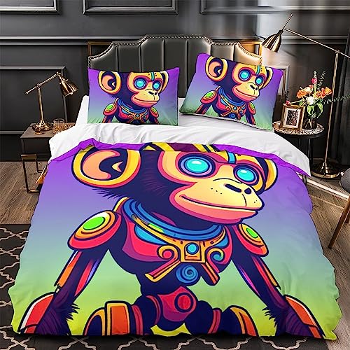 Parure de lit singes 3D anti-plis en microfibre douce pour lit double 200x200cm sans repassage - 4