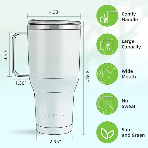 Miniatura 3 de Vaso de 40 oz con asa y popote, vaso aislado con asa a prueba de fugas, vaso grande con tapa y popote (naranja)