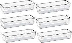 Organizador de Gaveta Ajustável, 6 Compartimentos, Acrílico, Transparente, Divisórias Modulares, Resistente Multiuso para Talheres, Banheiro, Escritório, Maquiagem 15X7.5X5.5CM