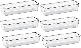 Organizador de Gaveta Ajustável, 6 Compartimentos, Acrílico, Transparente, Divisórias Modulares, Resistente Multiuso para Talheres, Banheiro, Escritório, Maquiagem 15X7.5X5.5CM