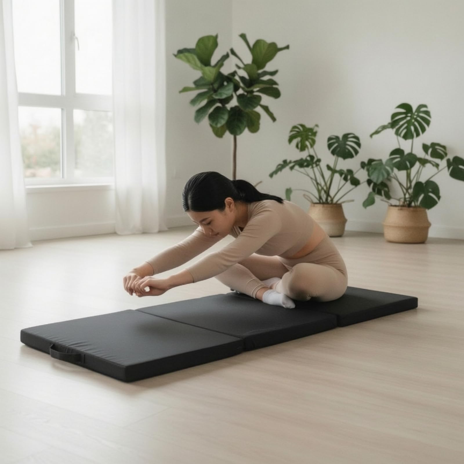 LOVIVER Tappetino Pieghevole Fitness Materassino Allenamento Ginnastica Stretching Materassino Palestra Portatile Imbottitura 5 Cm Maniglie Trasporto