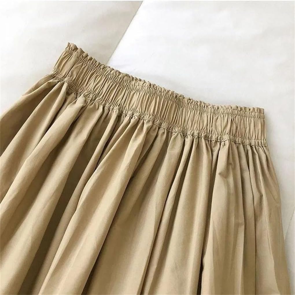 Women's Skirt High Waist Style Pleated A Line Vintage Clothing Casual Ladies Work Khaki