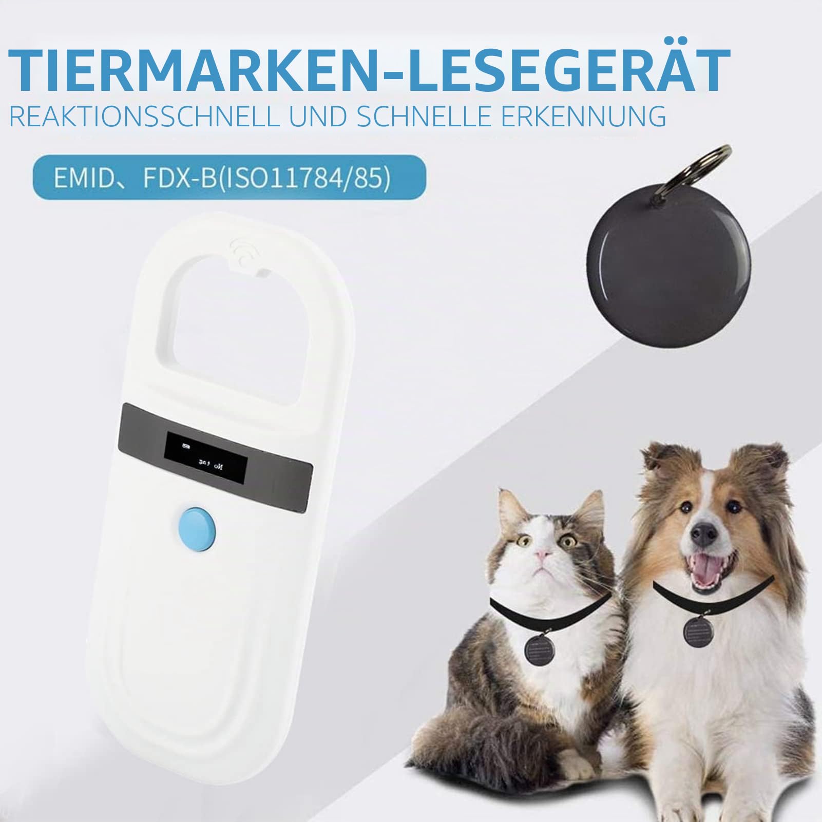 Chiplesegerät Für Tiere, RFID Microchip Scanner, 134.2Khz-ID-Mikrochip-Reader, Pet Scanner, OLED-Anzeige, 128 Stück Tag-Informationsspeicher für die Tierverfolgung, für FDX-B (ISO11784 / 85) und EMID