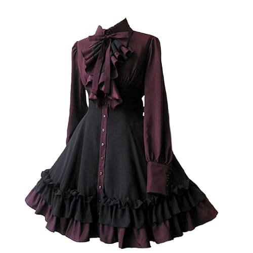 ZZEQYG Women Girls Gothic Lolita Victorian Dress Polyester Ruffle Dress with Bows - Small - Black