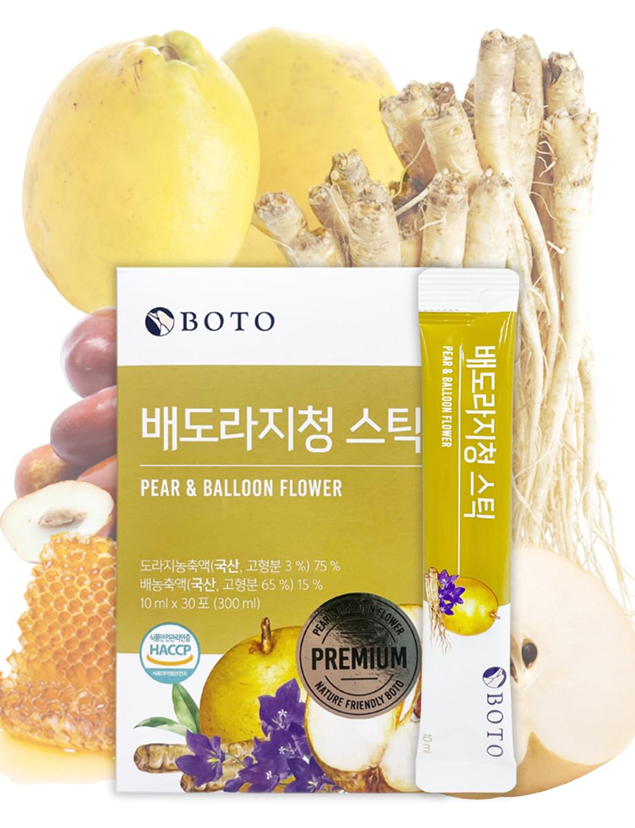 BOTO Korean Pear and Bellflower Root Extract 10ml x 30 Stick - Bellflower Extract Concentrate 75%, Pear, Quince, Jujube, Honey 배도라지청