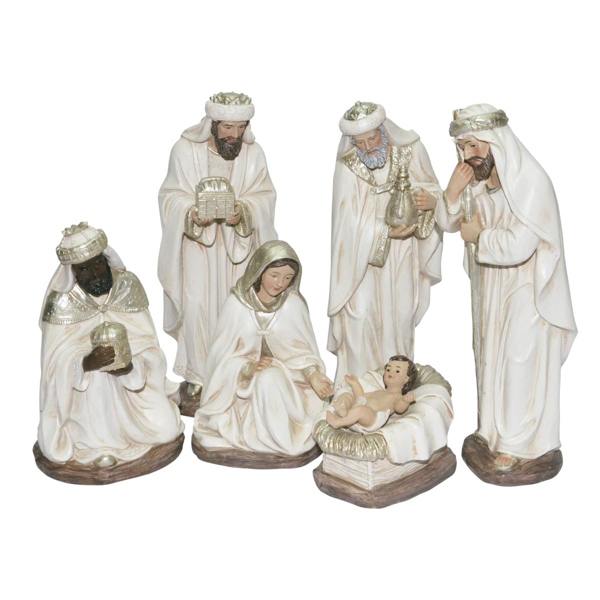 Set de 6 Figuras Decorativas Religiosas de Resina Nacimiento con Reyes Magos Adornos y Esculturas. Belenes. Decoración Hogar. Regalos Originales. Navidad y Reyes. 10 x 10 x 24,50 cm.