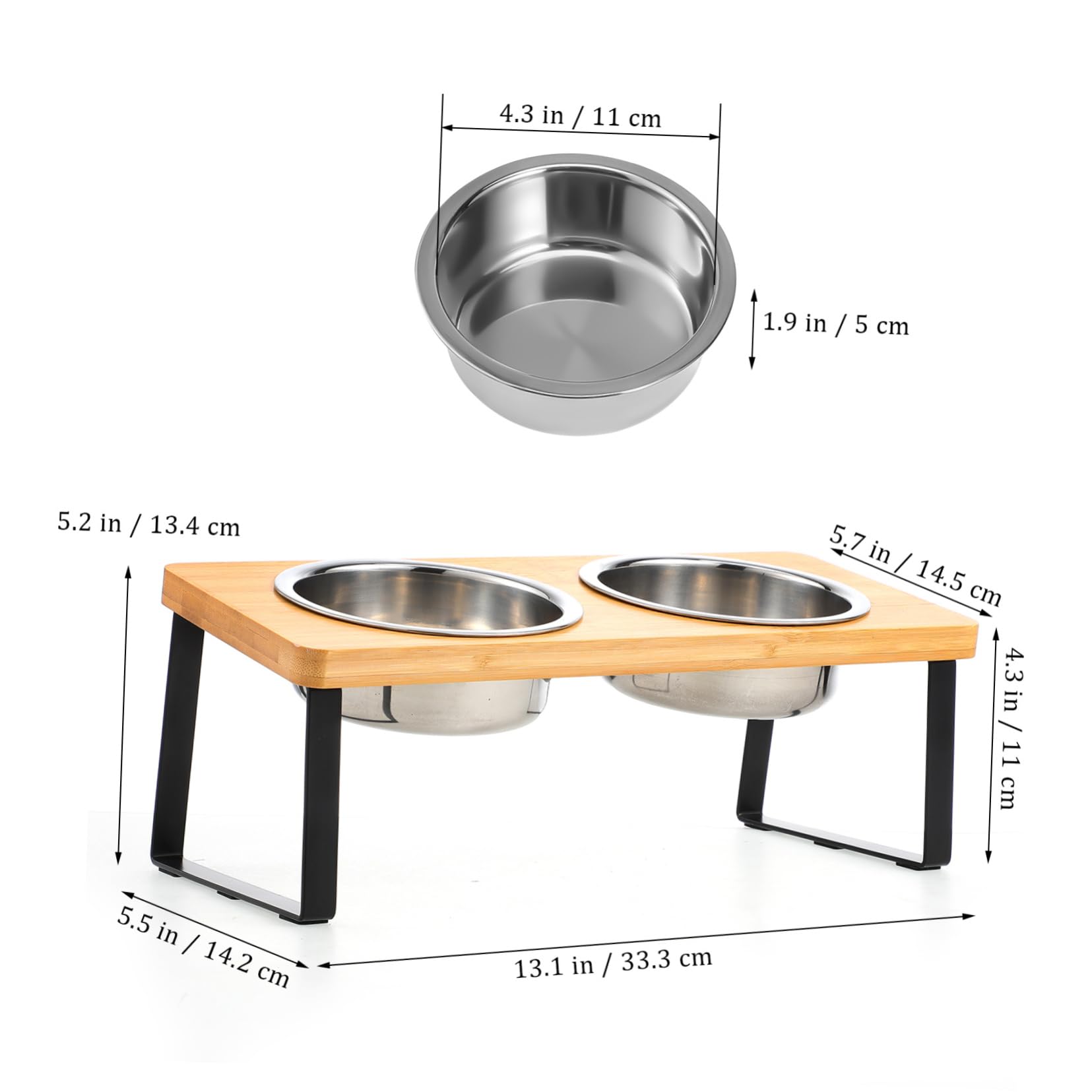 Erhöhter Katzennapf mit Ständer, Edelstahl Doppelnäpfe, Holz