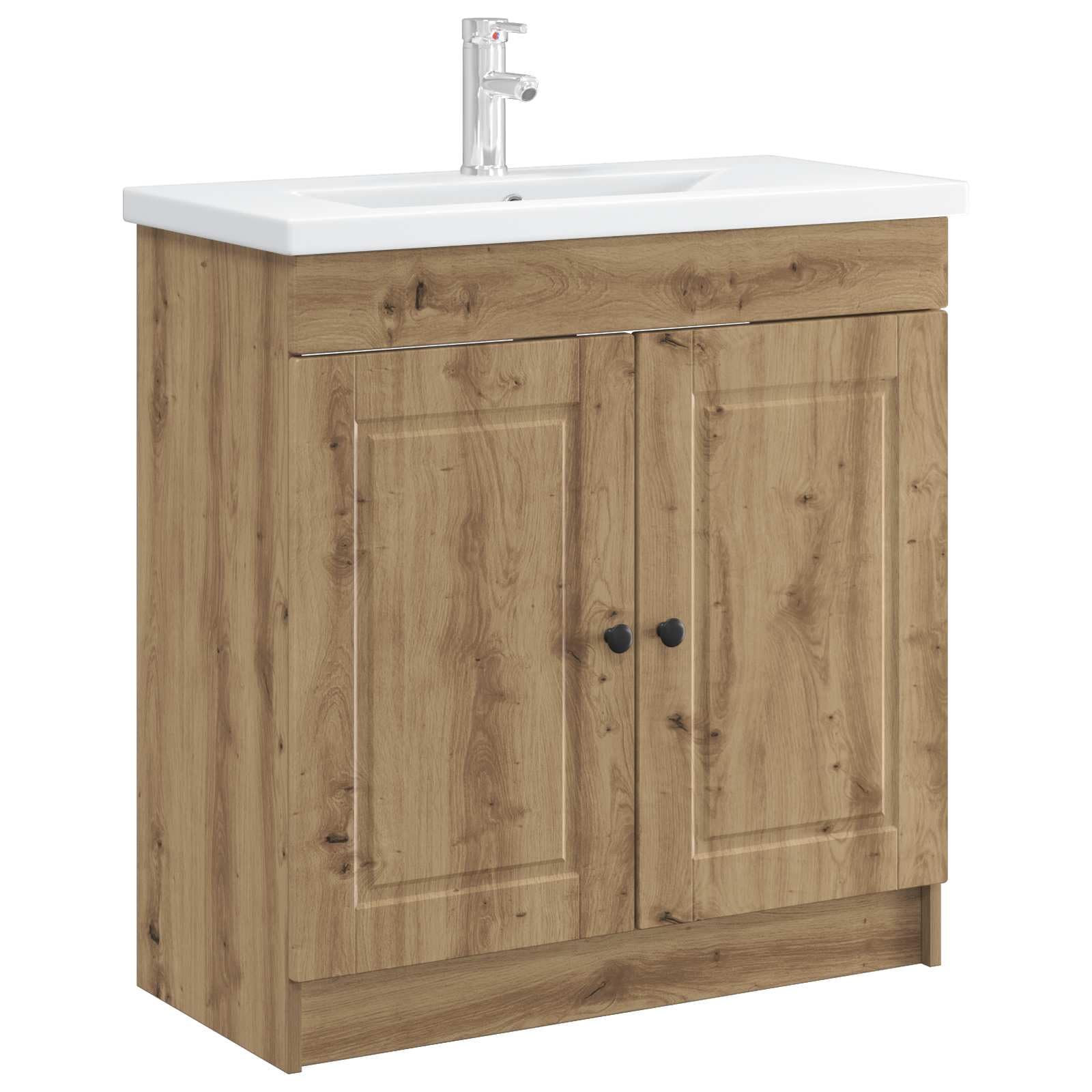 Mobile sottolavabo in rovere Artisan, 56 x 37,5 x 81 cm, in legno, con ante a pendente, maniglie a bottoni, nero, 1 set per bagno