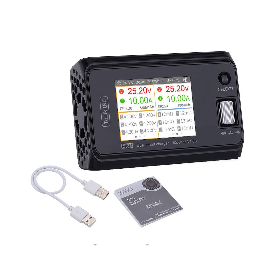 ToolkitRC M6D 500 W 15 A DC dwukanałowy mini inteligentna ładowarka rozładowująca do 1-6S Lipo/LiHV/LiFe/Lion Battery NiMh Pb Tester Servo Tester, wysoka gęstość energii 5 mV mała ładowarka
