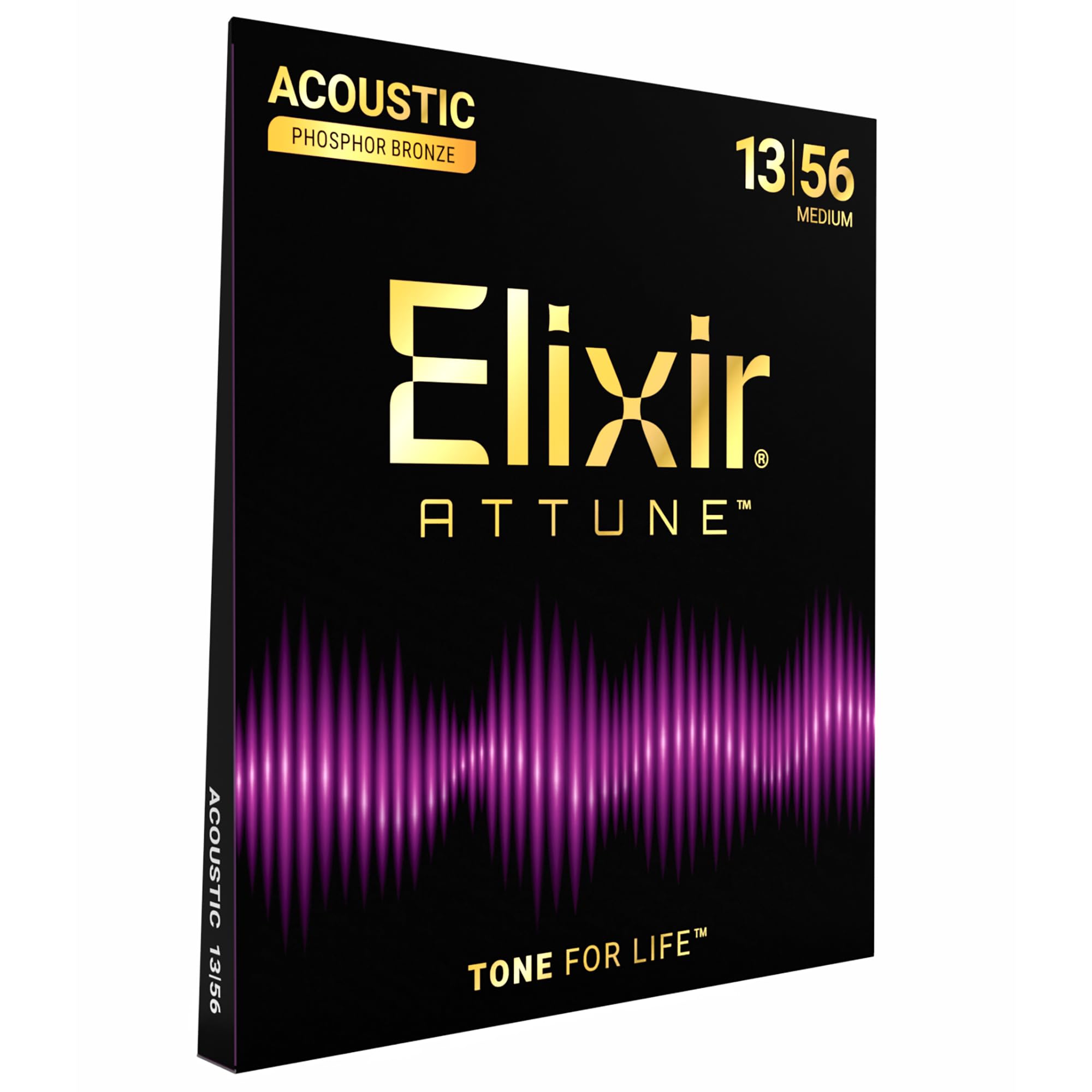 Elixir Strings, ATTUNE Acoustic Guitar Strings, Phosphor Bronze, Longest-Lasting Crisp and Clear Tone with Natural Feel, 6 String Set, Medium 13-56
