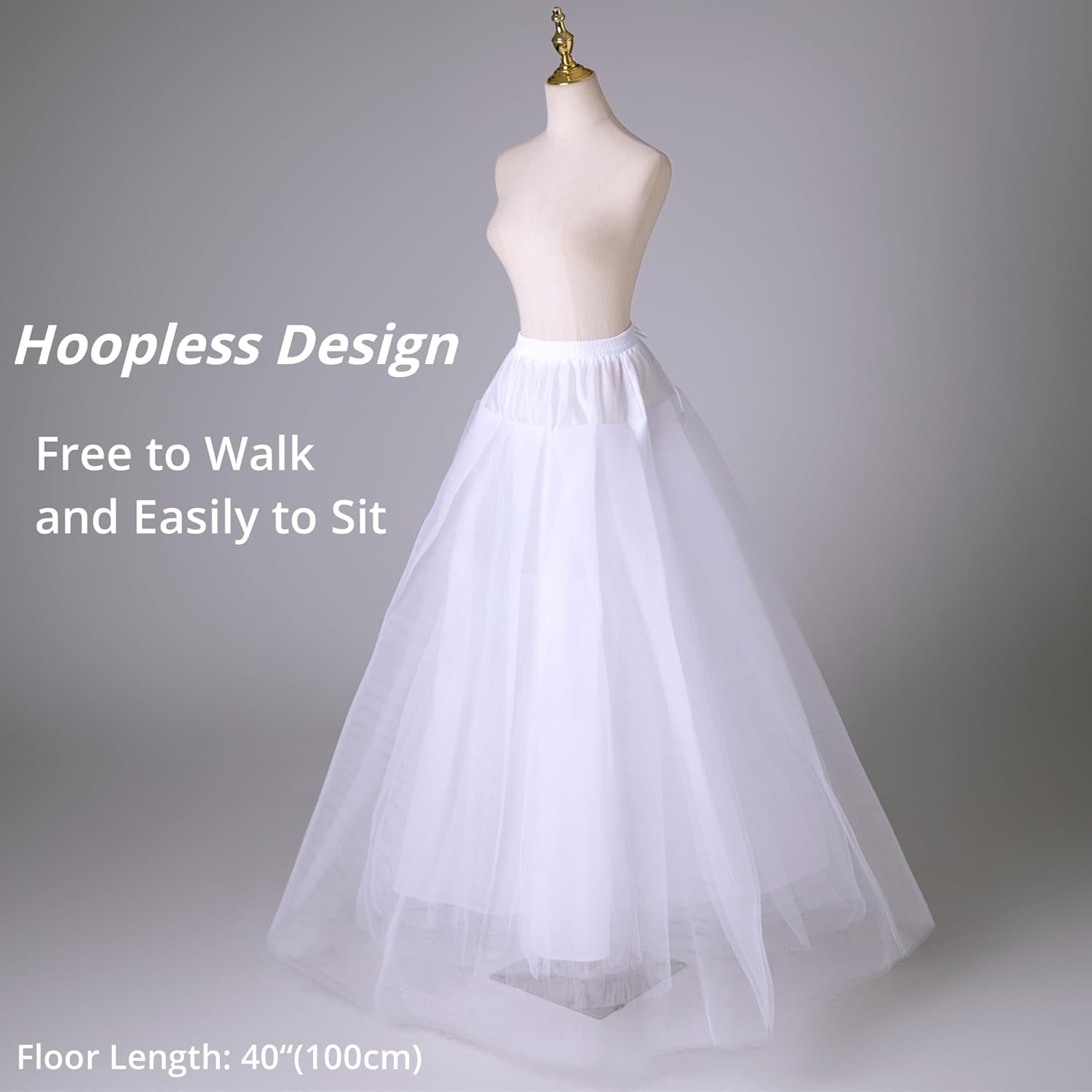 LSSAWZH Women Crinoline Petticoat A-Line Underskirt, Hoopless 4 Layers Floor Length Petticoat Slip for Ball Gown, Wedding Bridal Dress - Image 3