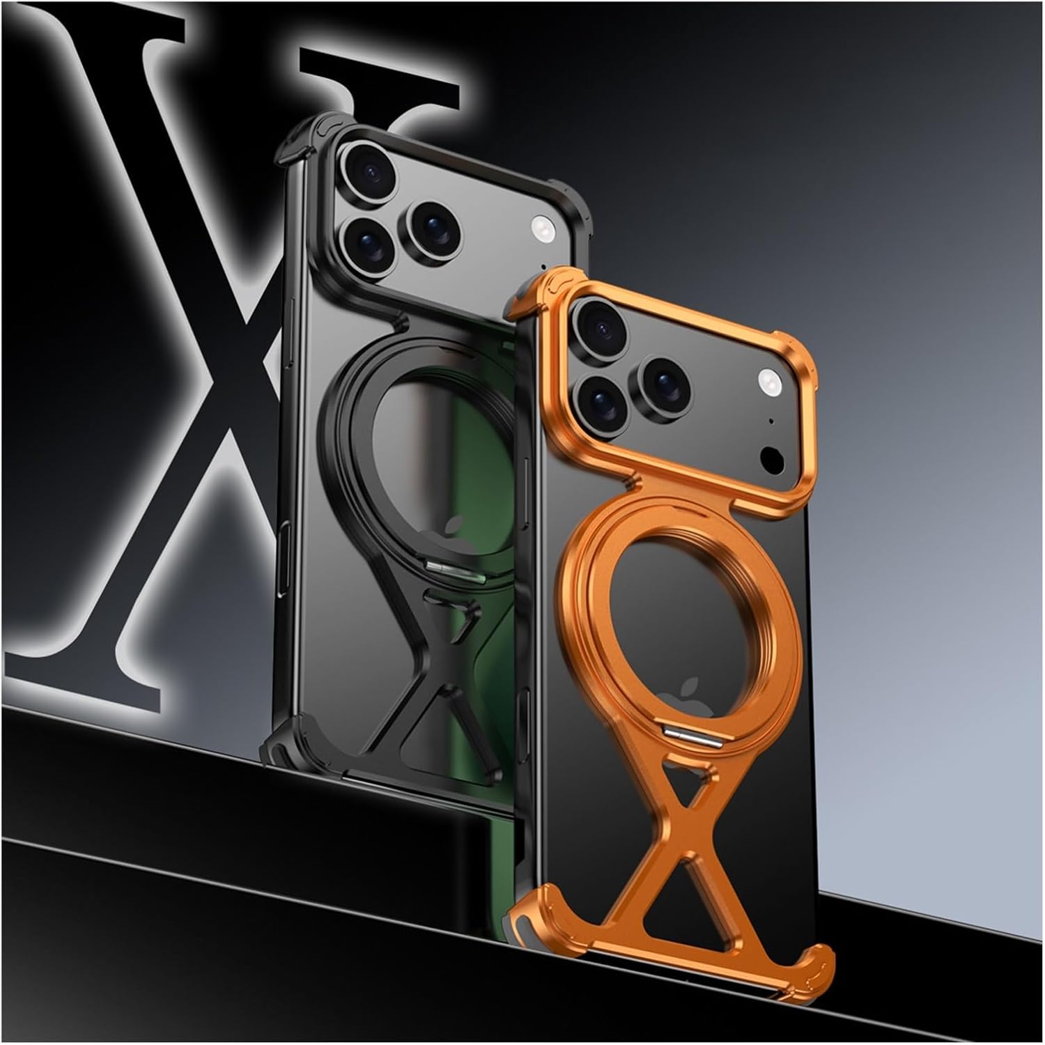 Magnetic Metal Case for iPhone 17 Pro/17 Pro Max, Titanium Alloy Frameless Bumper with 360° Rotating Stand, Military-Grade Shockproof Drop Protection, Compatible with MagSafe(Black,17 Pro)