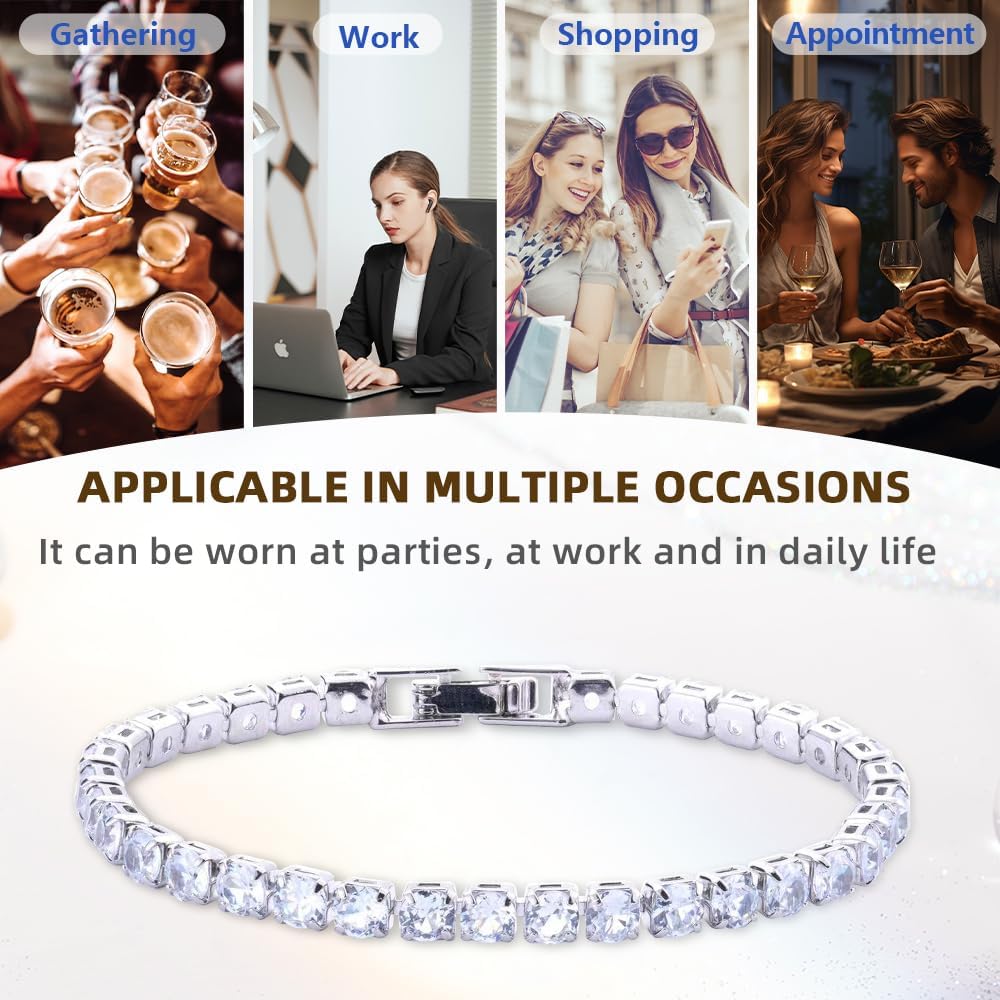 WINDALY Tennis Bracelet with Zirconia Stones, 18K Gold-Plated Adjustable Chain – Women's Jewelry for Weddings, Parties & Gifts (Watch-Style Foldover Clasp) - Image 7
