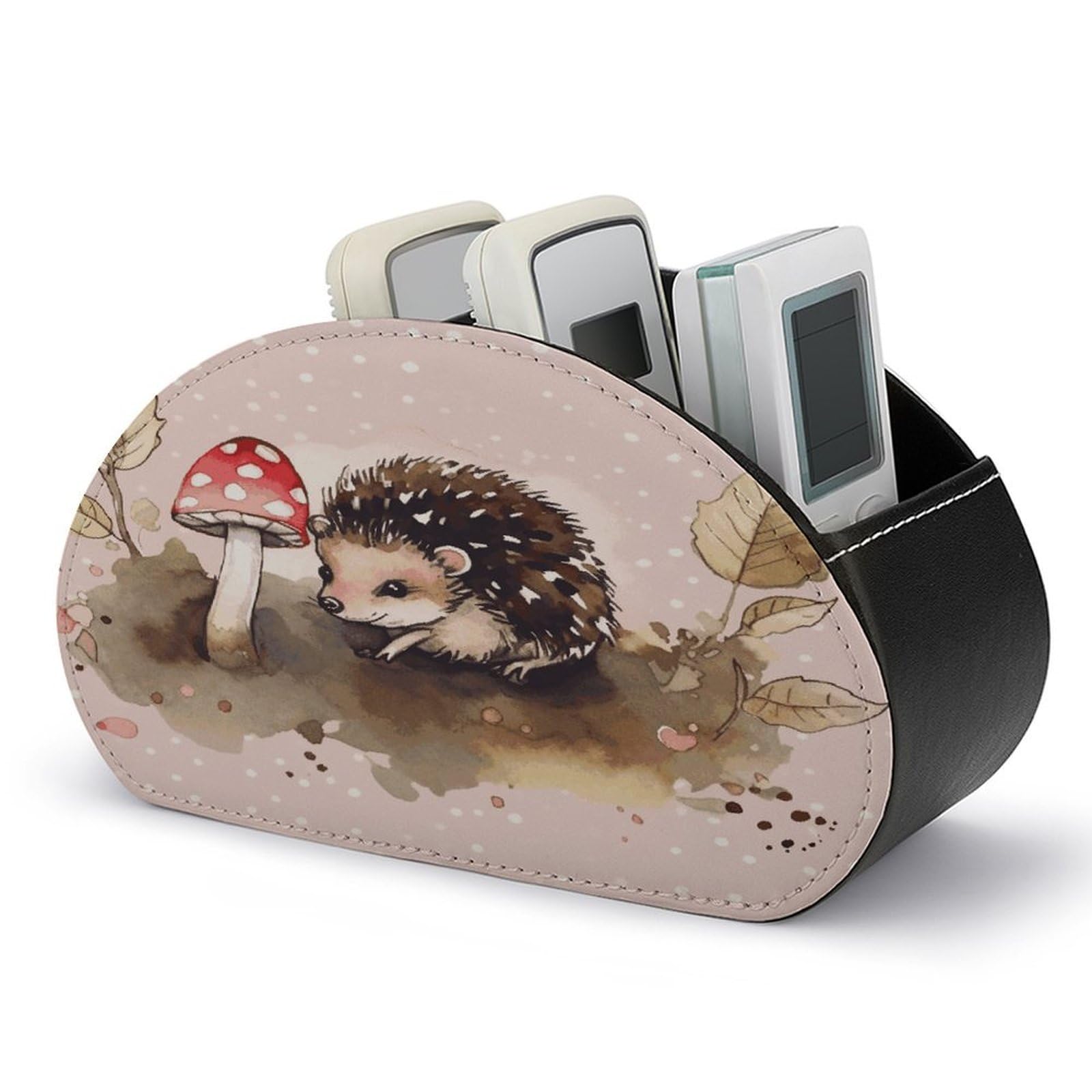 Btcowzrv Style Hedgehog Watercolor Painting Remote Control Holder With 5 Compartments